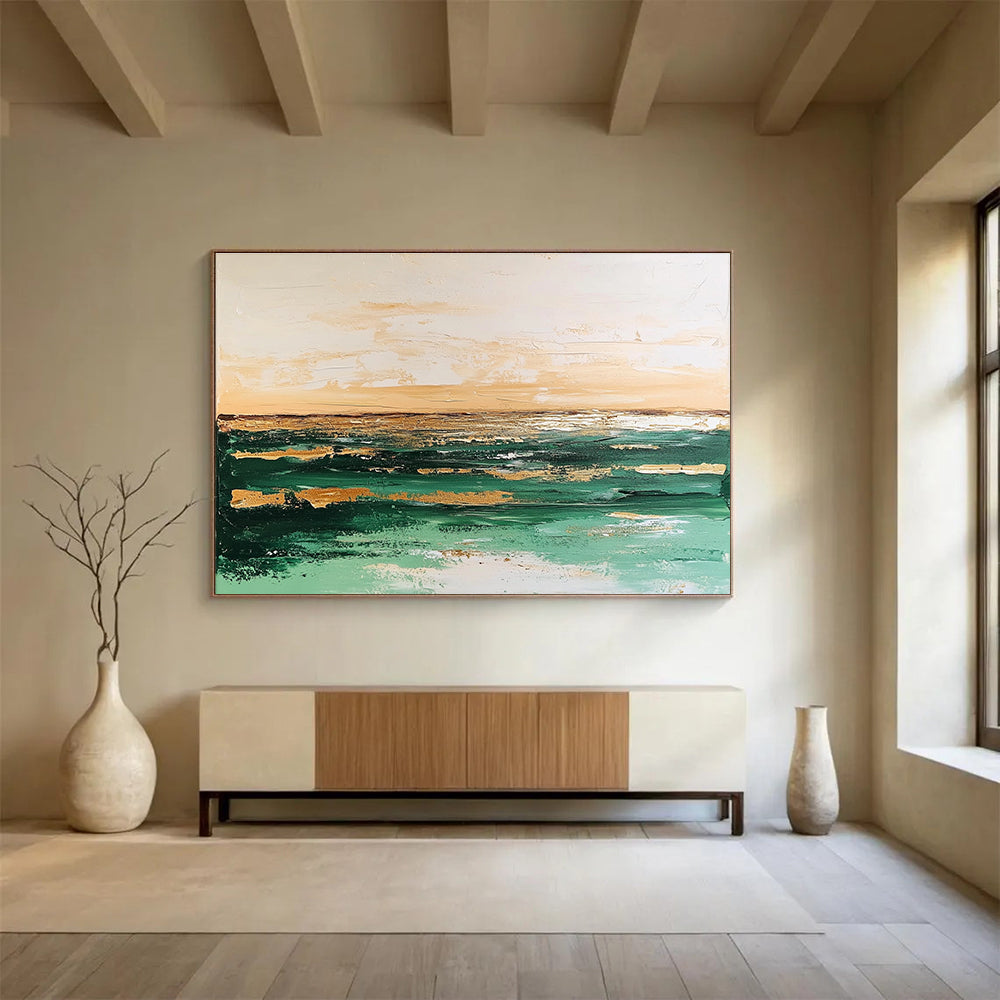 Green and Gold Sea Abstract Art for Coastal Resort Lobby & Luxury Yacht Club SC080