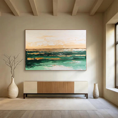Green and Gold Sea Abstract Art for Coastal Resort Lobby & Luxury Yacht Club SC080