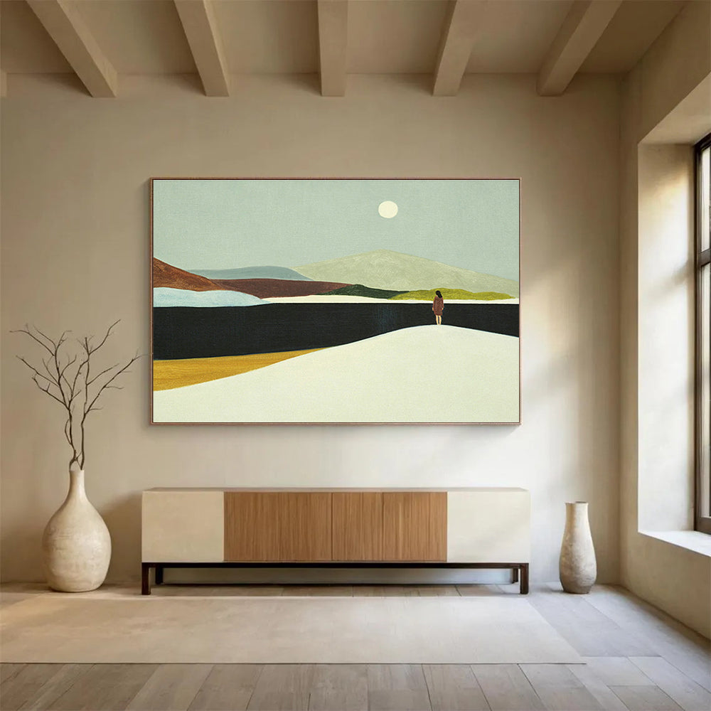 Moonlit Figure Landscape Art for Serene Bedroom Retreats DLZ3123