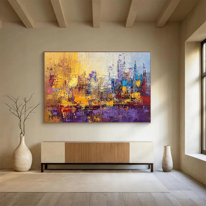 Vibrant Cityscape Abstract Art for Urban Loft & Traveler’s Study SC355