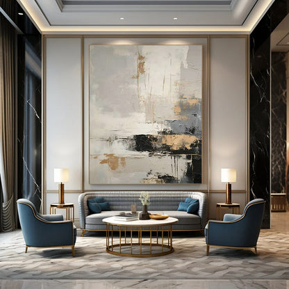 Gray - Gold Abstract Art for Modern Living Room & Luxury Hotel Lobby DLZ1750