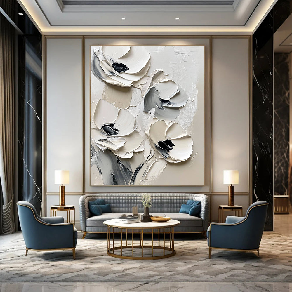 Monochrome Textured Flowers for Minimalist Home & Contemporary Art Gallery STSC512