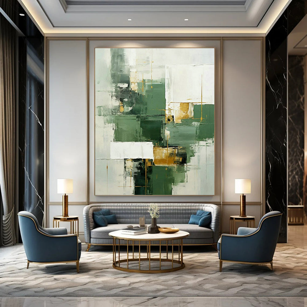Green - Gold Geometric Abstract Art for Dining Room & Office DLZ0303
