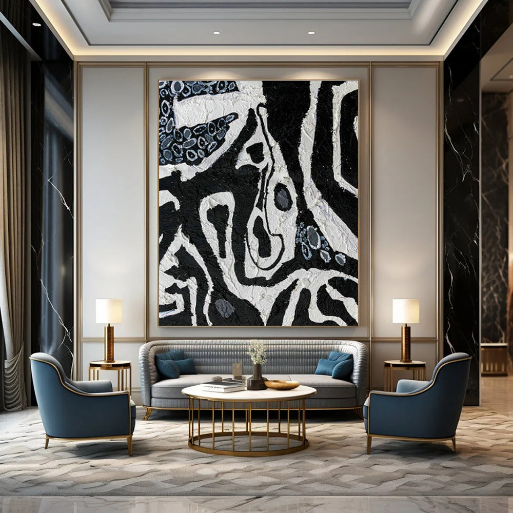 Black - White Textured Art for Industrial Café Restroom Walls DLZ0052