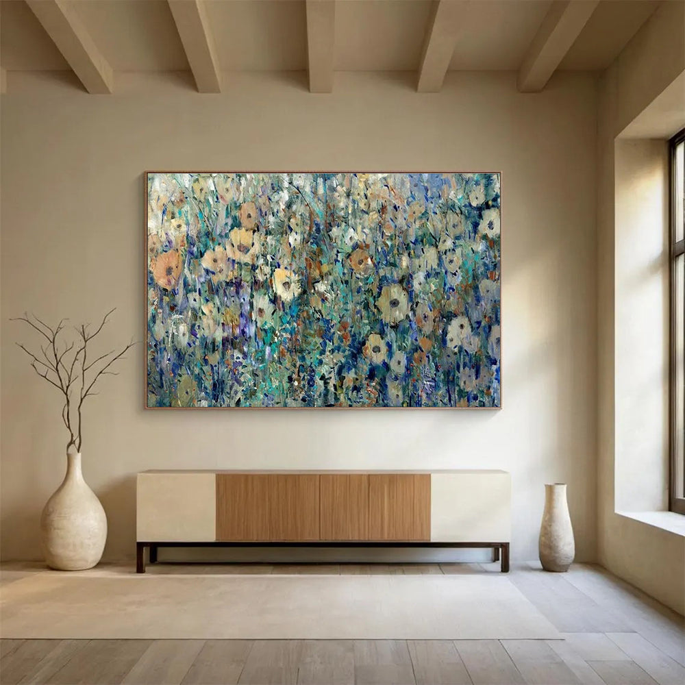 Colorful Flower Field Oil Painting for Countryside Café Dining Areas DLZ3281