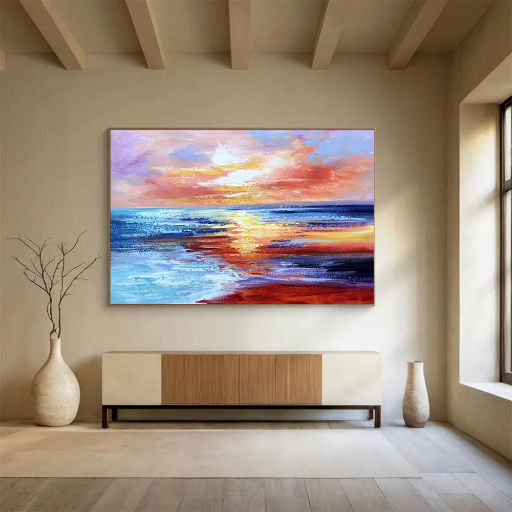 Seascape Sunset Oil Painting for Beachfront Home Master Bedrooms DLZ2678