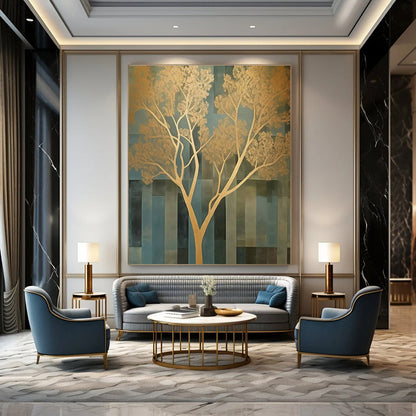 Gold Tree Abstract Art for Modern Home Entrance & Corporate Wellness Area DLZ1709