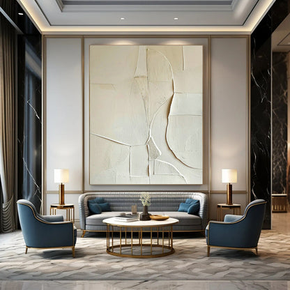 White Geometric Abstract Relief Art for Scandinavian Bedroom & Modern Art Gallery DLZ1321