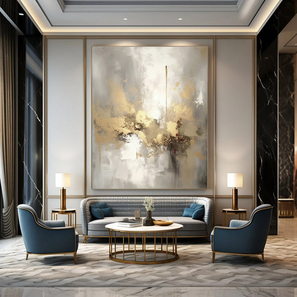 Gold - Gray Abstract Art for Luxury Hotel Lobby & Modern Home Office DLZ0860