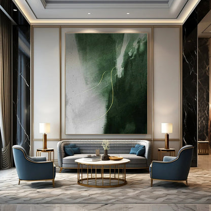 Green - Gray Abstract Line Art for Minimalist Art Gallery & Zen Garden Pavilion DLZ1494
