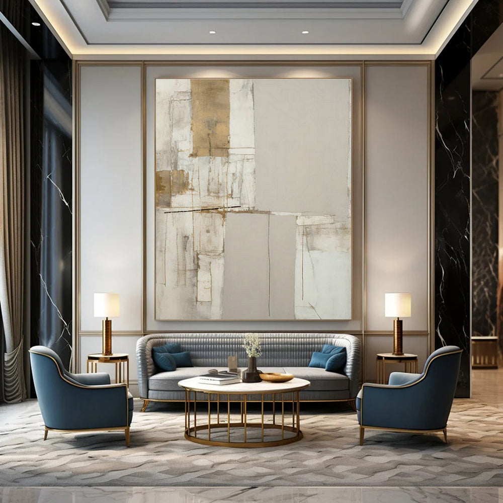 Light Grey - Gold Abstract Art for Spa Retreat & Minimalist Nursery DLZ1325
