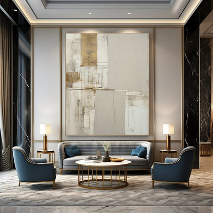 Light Grey - Gold Abstract Art for Spa Retreat & Minimalist Nursery DLZ1325