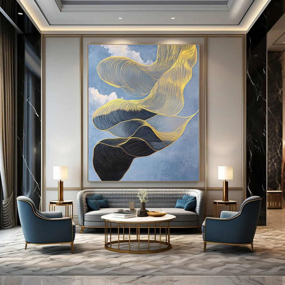 Golden Ribbon - Like Abstract for Luxury Living Room & High - End Spa STSC1283