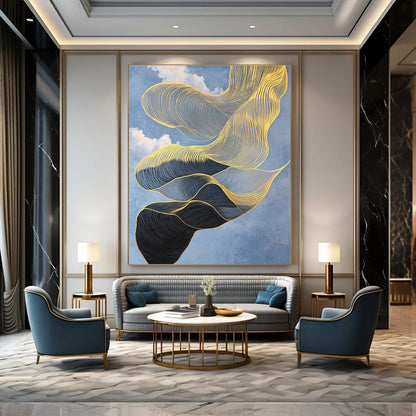 Golden Ribbon - Like Abstract for Luxury Living Room & High - End Spa STSC1283