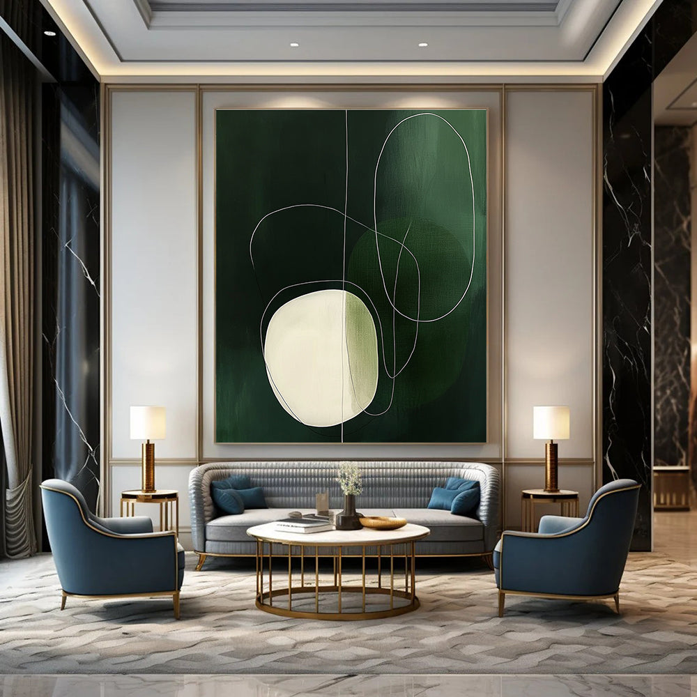 Green - White Line Abstract Art for Minimalist Living Room & Yoga Studio STSC131