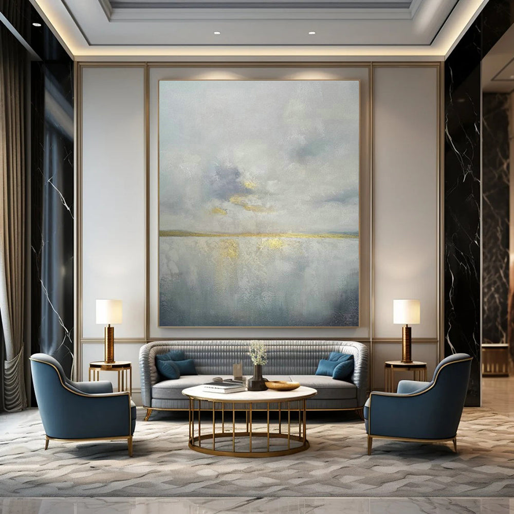 Gray - Gold Seaview Abstract Art for Bedroom & Office DLZ0349