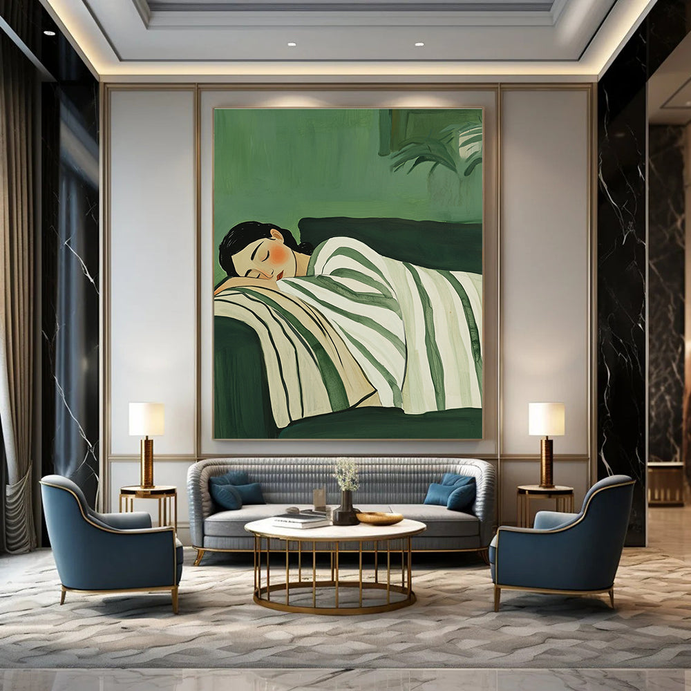Sleeping Woman in Stripes for Serene Bedroom & Wellness Spa STSC1264