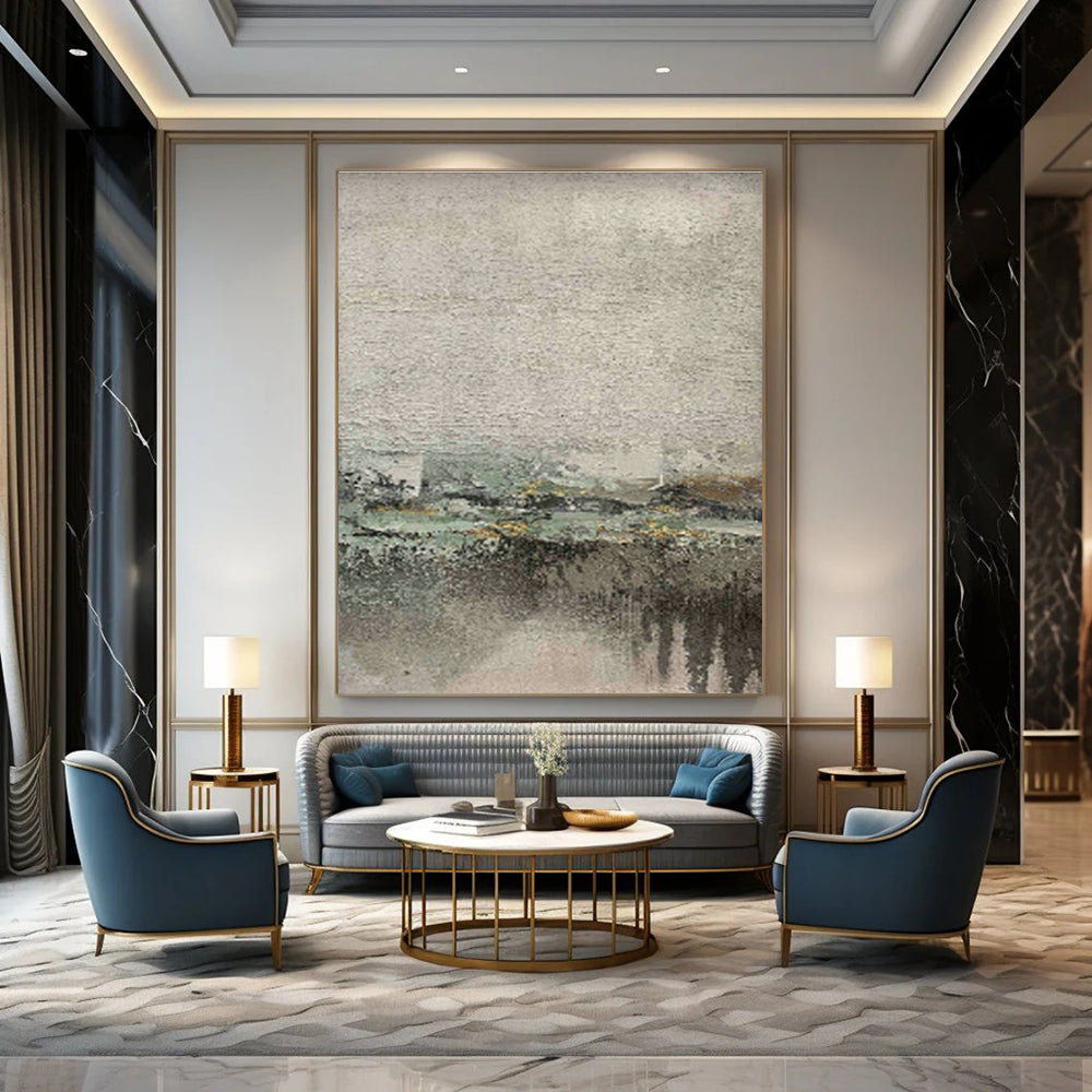 Gray - Green Abstract Landscape for Contemporary Art Museum & Eco - Friendly Home Living Room DLZ0889