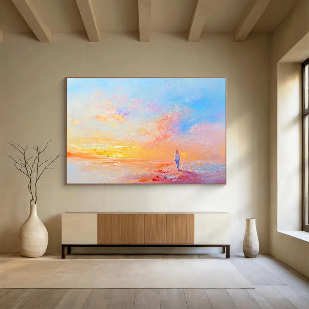 Solitary Figure at Sunset Art for Coastal Home Bedroom & Romantic Restaurant SC281