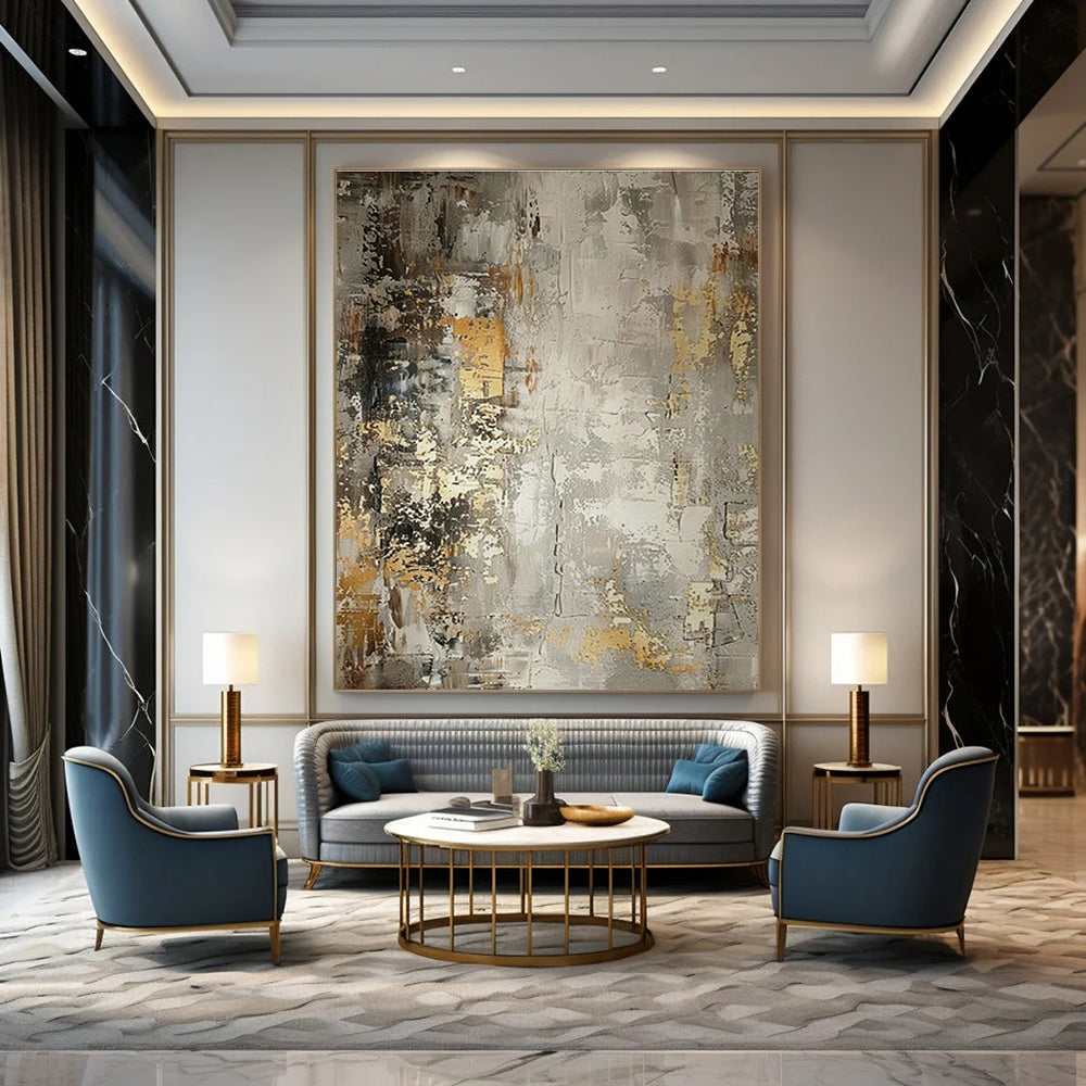 Gray - Gold Abstract Art for Corporate Executive Offices DLZ0123