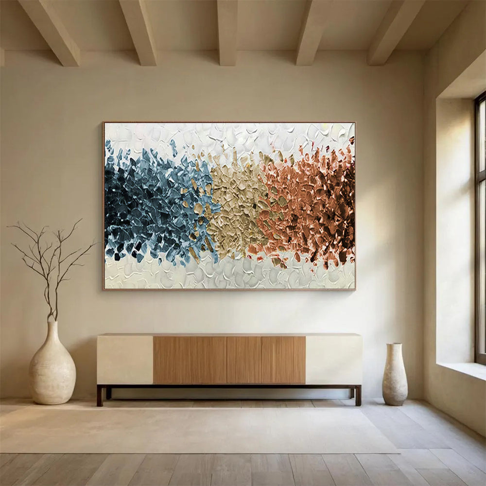 Textured Tri - Color Abstract Art for Minimalist Scandinavian Bedrooms DLZ3075