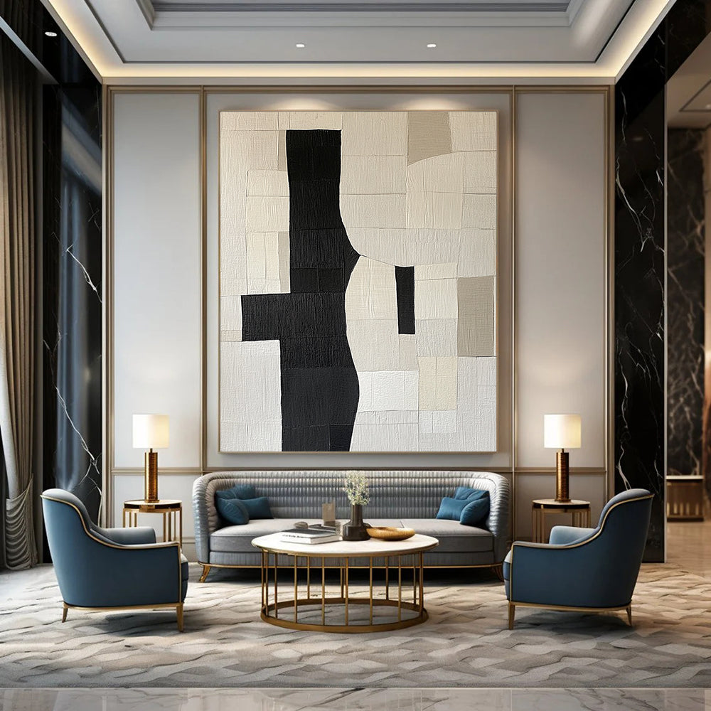 Black and White Patchwork Abstract for Minimalist Home Office & Modern Studio Space STSC392
