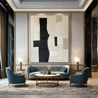 Black and White Patchwork Abstract for Minimalist Home Office & Modern Studio Space STSC392