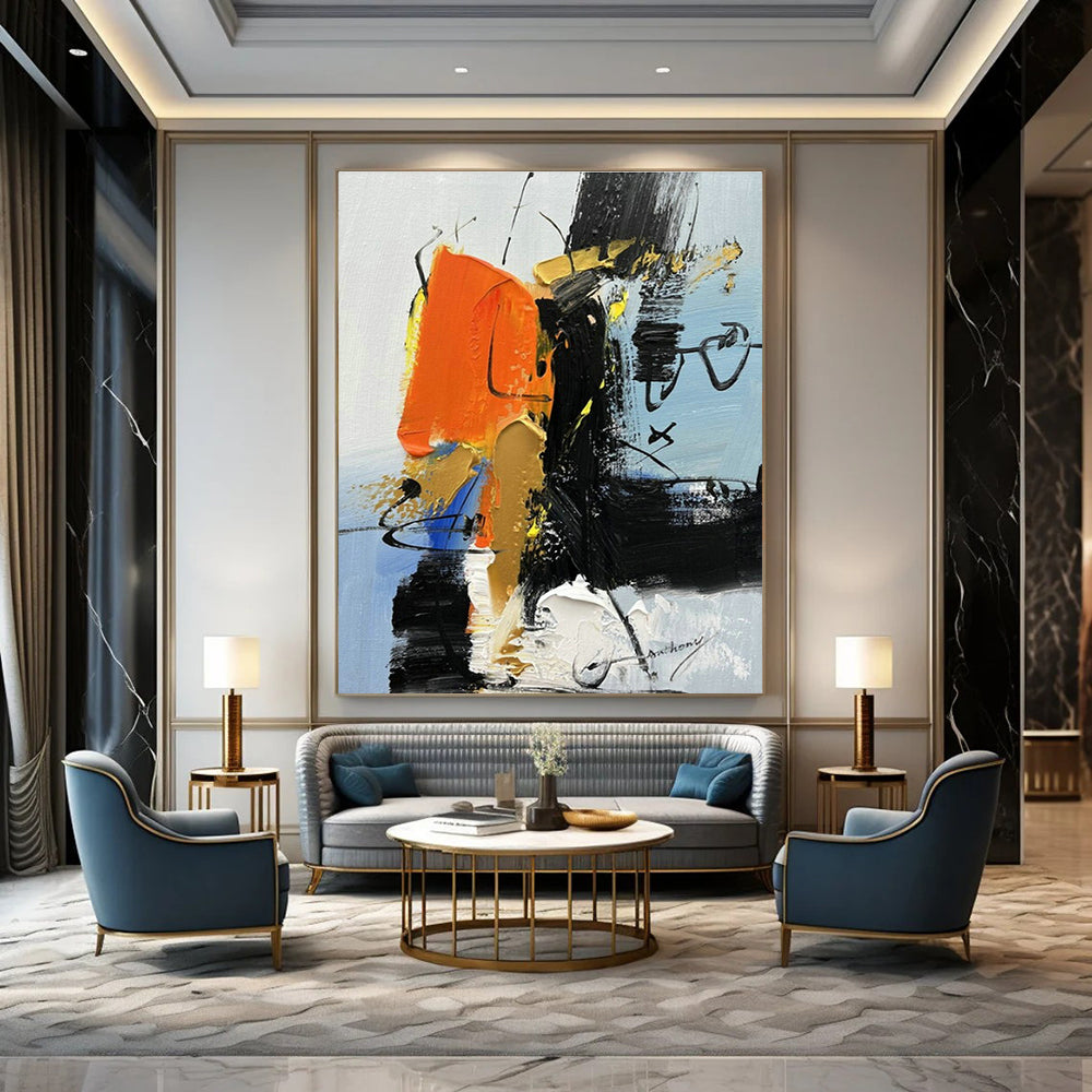 Orange - Black - Blue Abstract Art for Sports Bar & Creative Agency Office DLZ1665