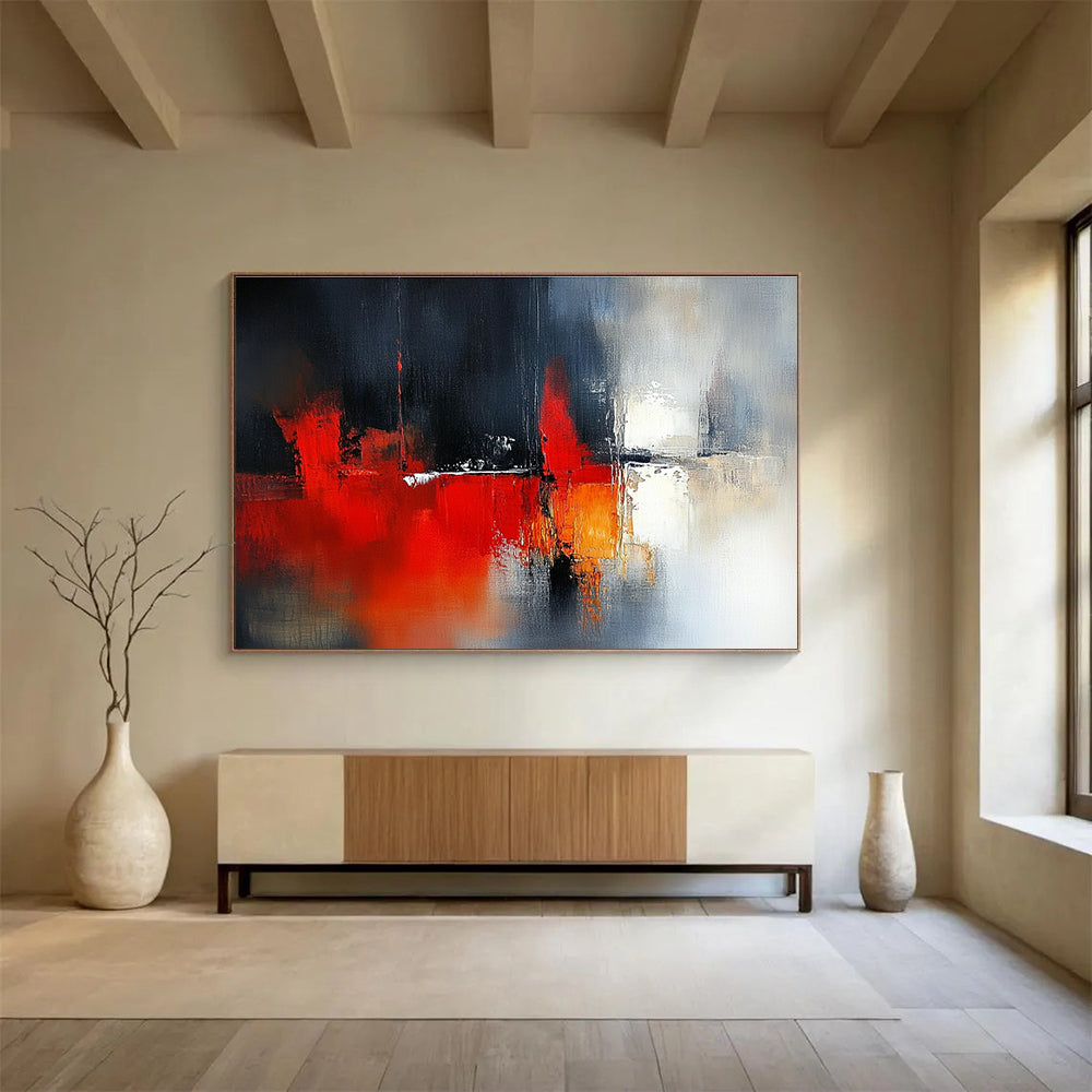 Red - Black Abstract Cityscape Art for Modern Penthouse Living Room & Urban Art Gallery SC230