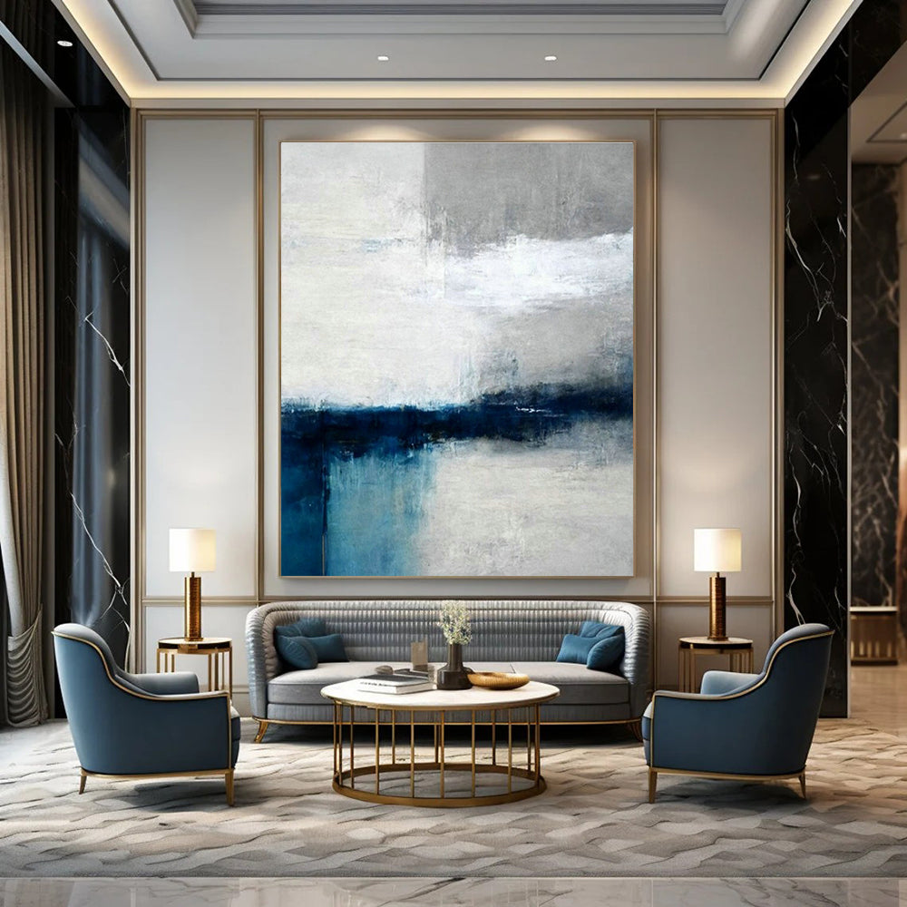 Blue - Gray Abstract Art for Modern Office & Minimalist Living Room DLZ1930