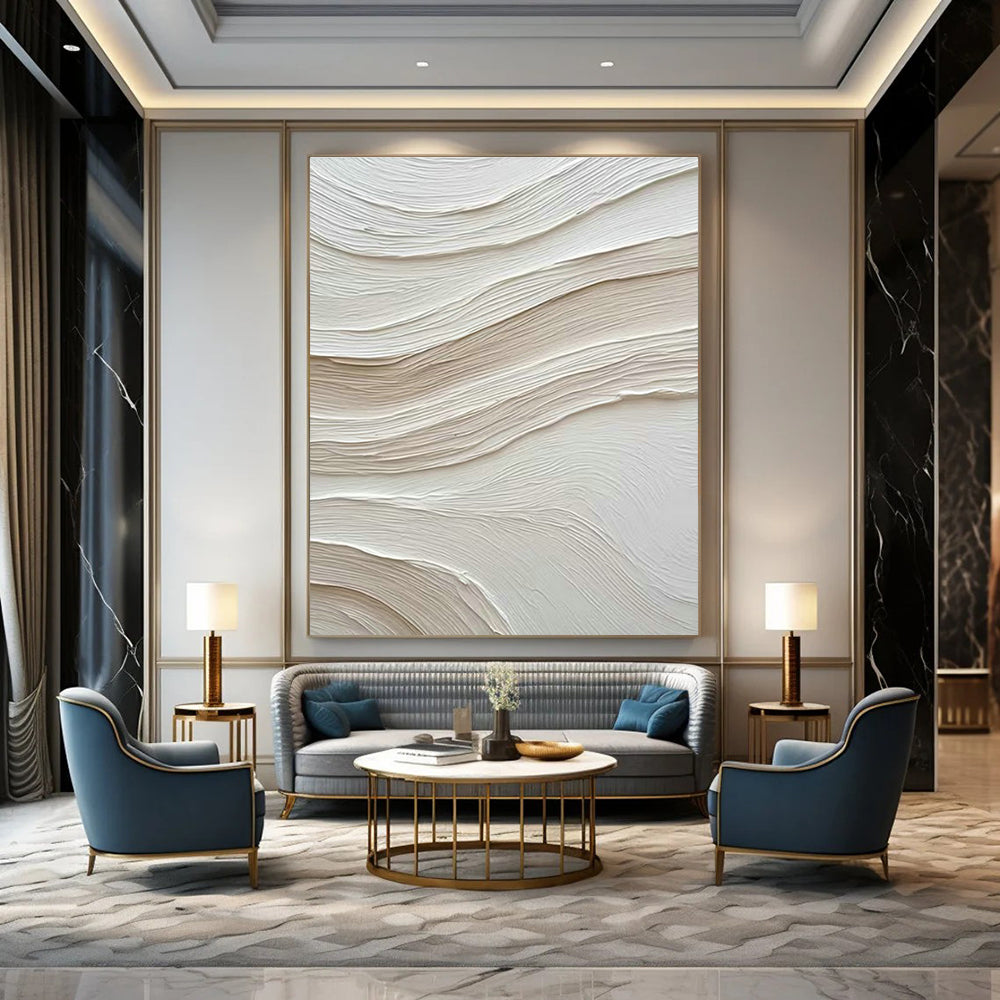 White Wavy Textured Art for Minimalist Home Bedroom & Calming Wellness Spa DLZ1599