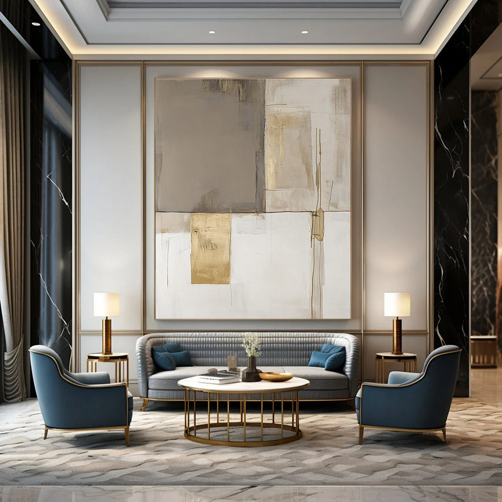 Beige and Gold Minimalist for Contemporary Art Space & Elegant Home Office STSC245