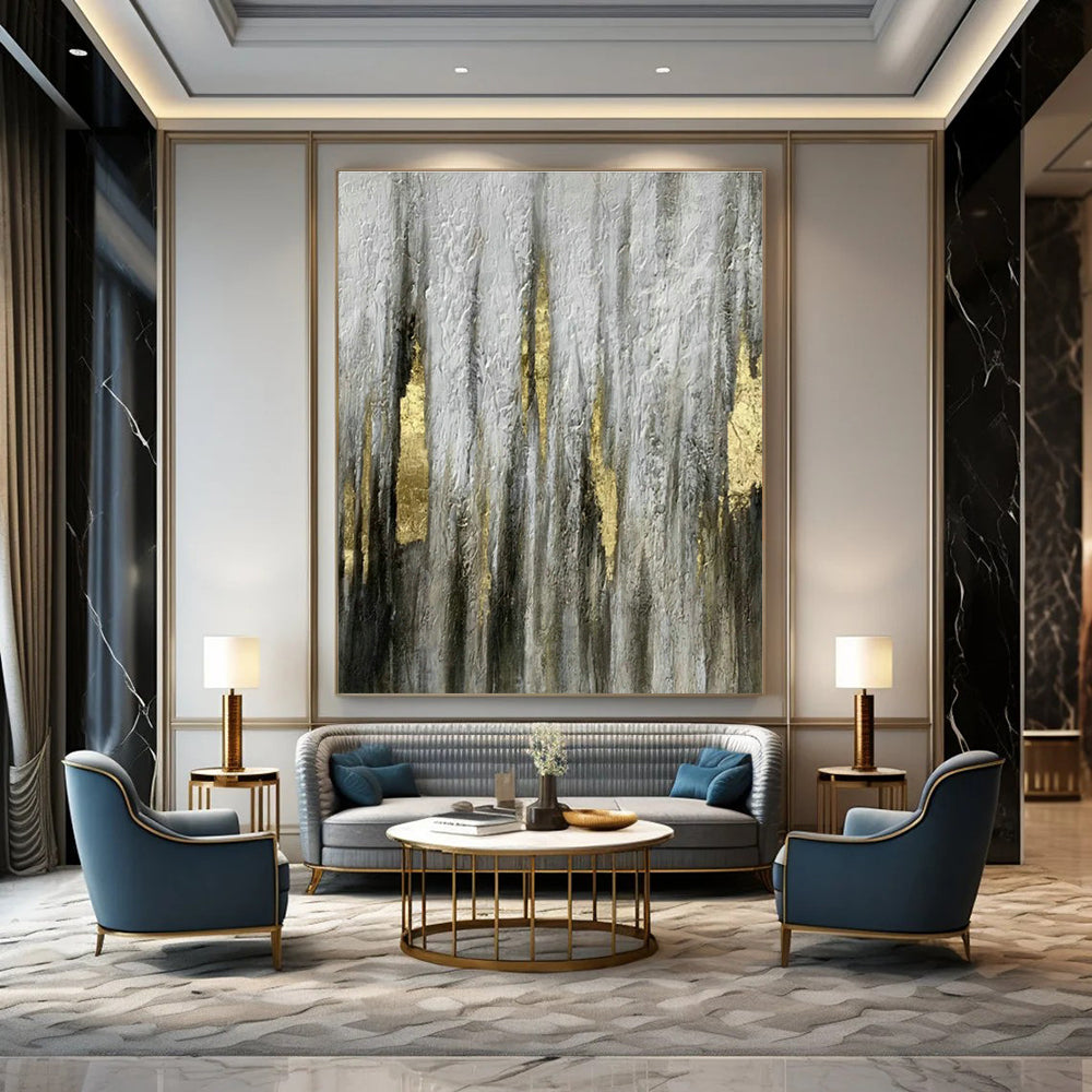 Grey - Gold Vertical Lines Abstract Art for Living Room & Bedroom DLZ0500