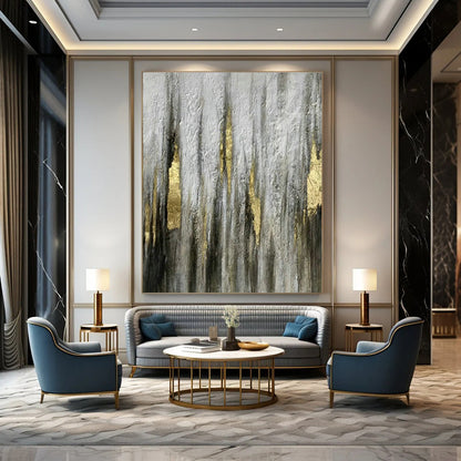 Grey - Gold Vertical Lines Abstract Art for Living Room & Bedroom DLZ0500