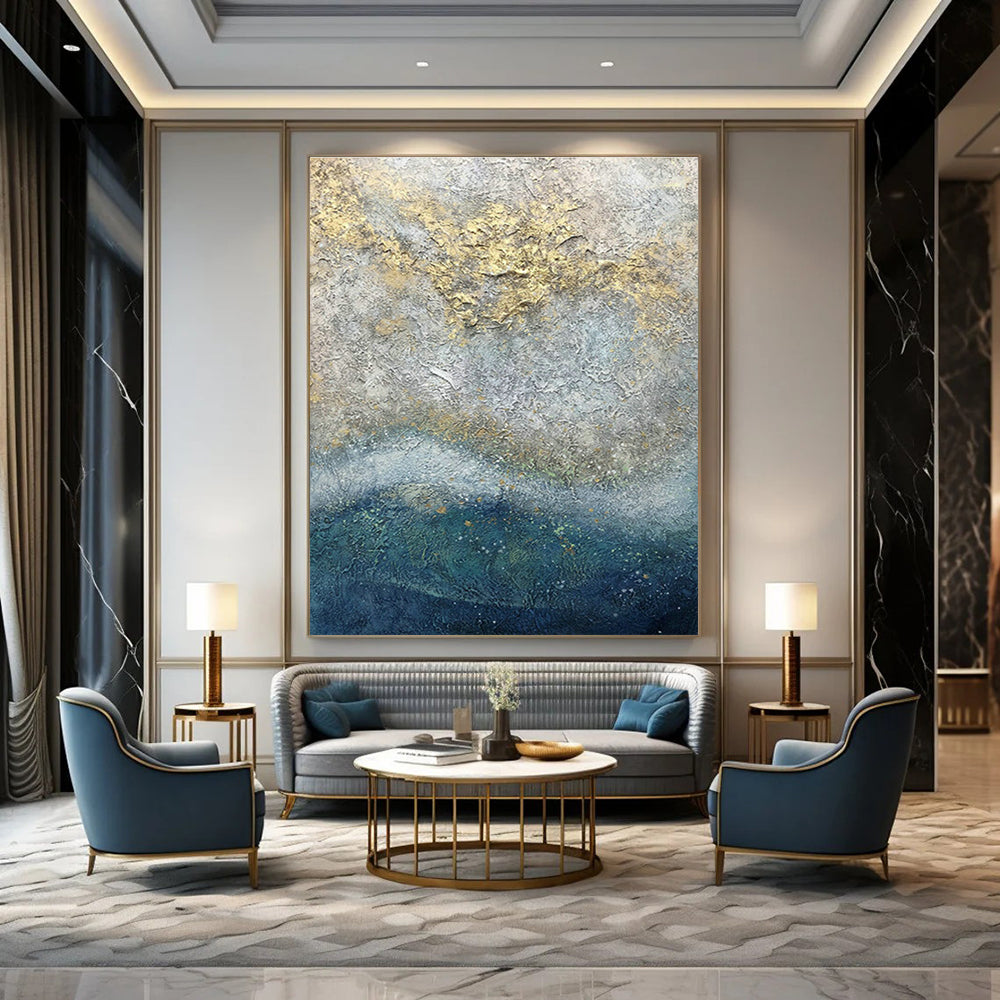 Gold - Gray Textured Sea Art for Luxury Yacht Club & Rooftop Sunset Bar DLZ0965