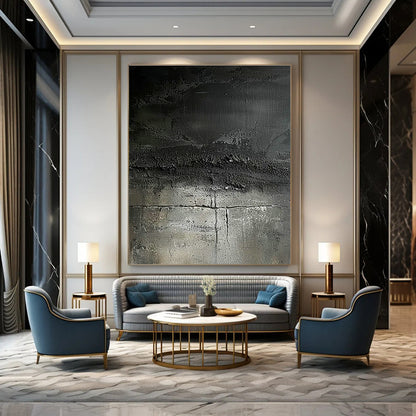 Black - Gray Textured Abstract Art for Industrial - Chic Loft & Modern Art Installation Space DLZ1745