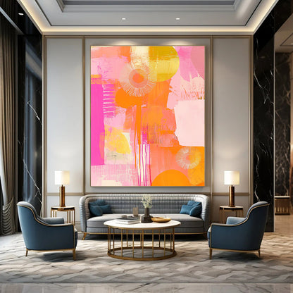 Pink and Orange Abstract Art for Modern Art Gallery Café & Cheerful Breakfast Nook STSC1408