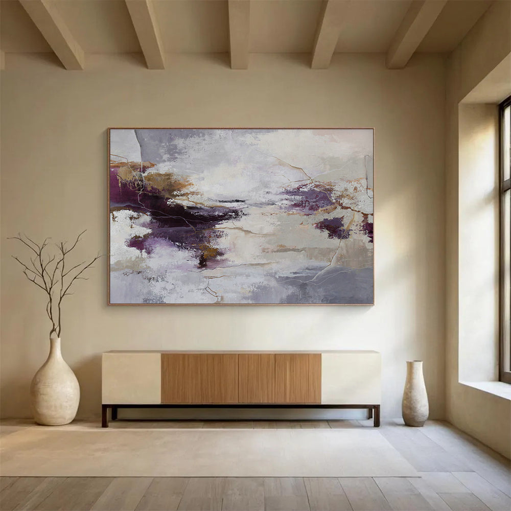 Purple - Gray - Gold Abstract Art for Sophisticated Living Room Interiors DLZ2518