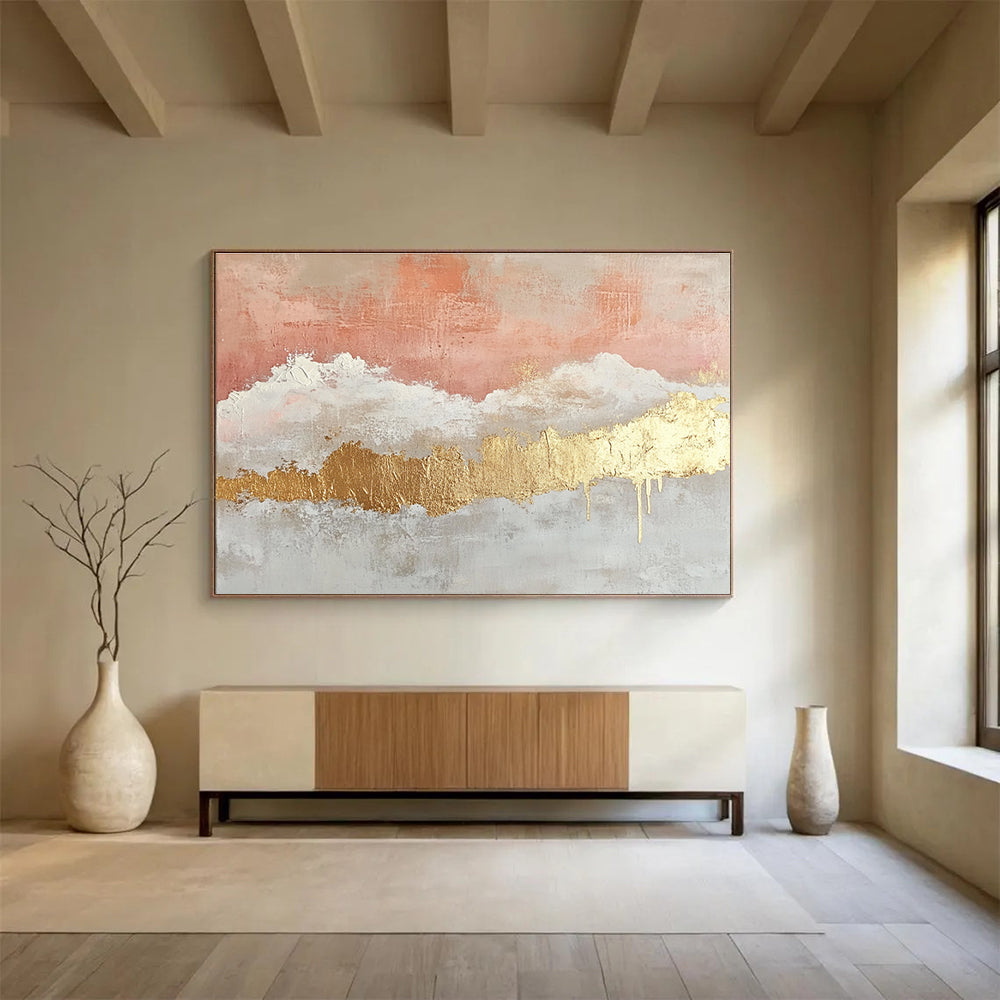 Pink - Gold Abstract Clouds Art for Bridal Suite & Chic Retail Store SC236