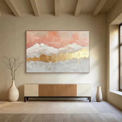 Pink - Gold Abstract Clouds Art for Bridal Suite & Chic Retail Store SC236