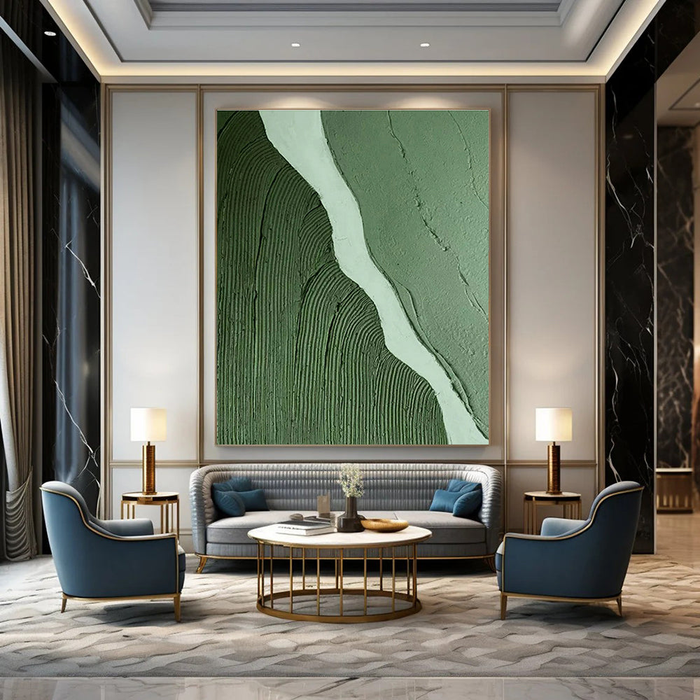 Green - White Textured River Art for Eco - Tourism Office & Waterfront Home Library DLZ1495