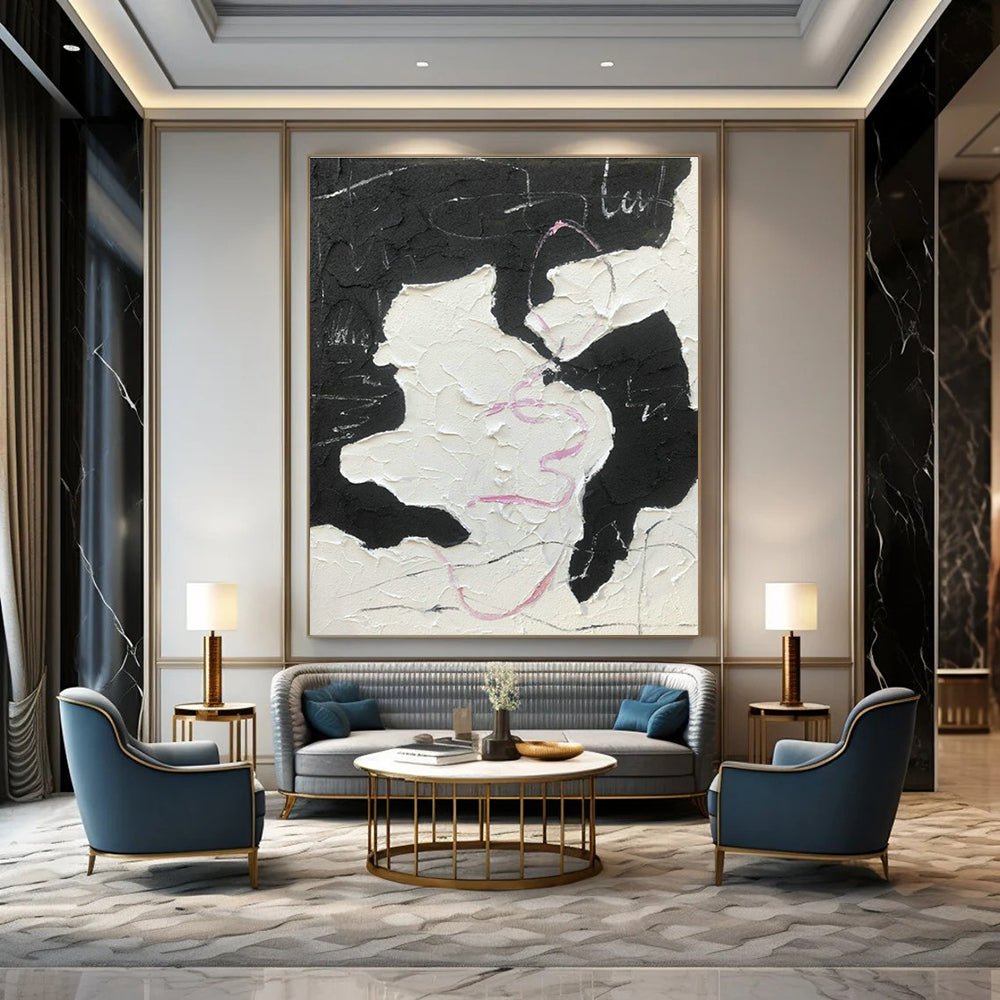 Black - Pink Abstract Art for Boutique Hotel Lobby & Edgy Café DLZ1654