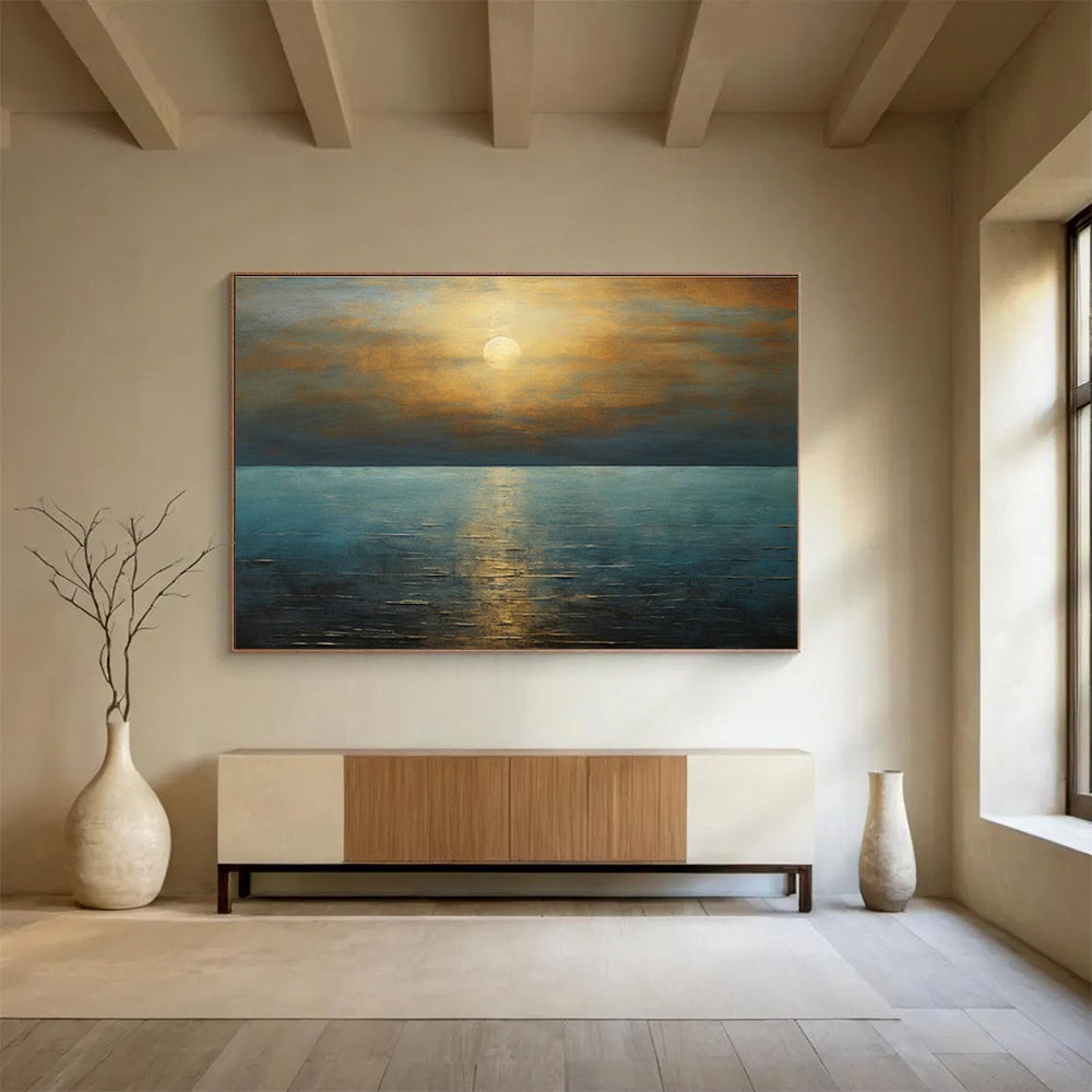 Sea Sunrise Oil Painting for Beach House Dining Rooms DLZ2486