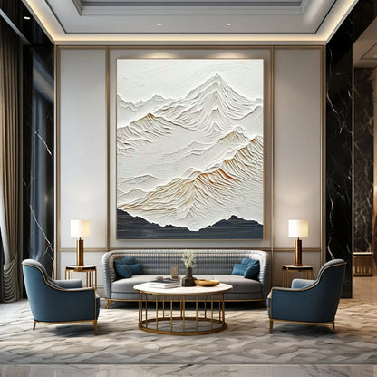 White Relief Mountain Art for Alpine Ski Chalet & Nature - Inspired Spa DLZ0992