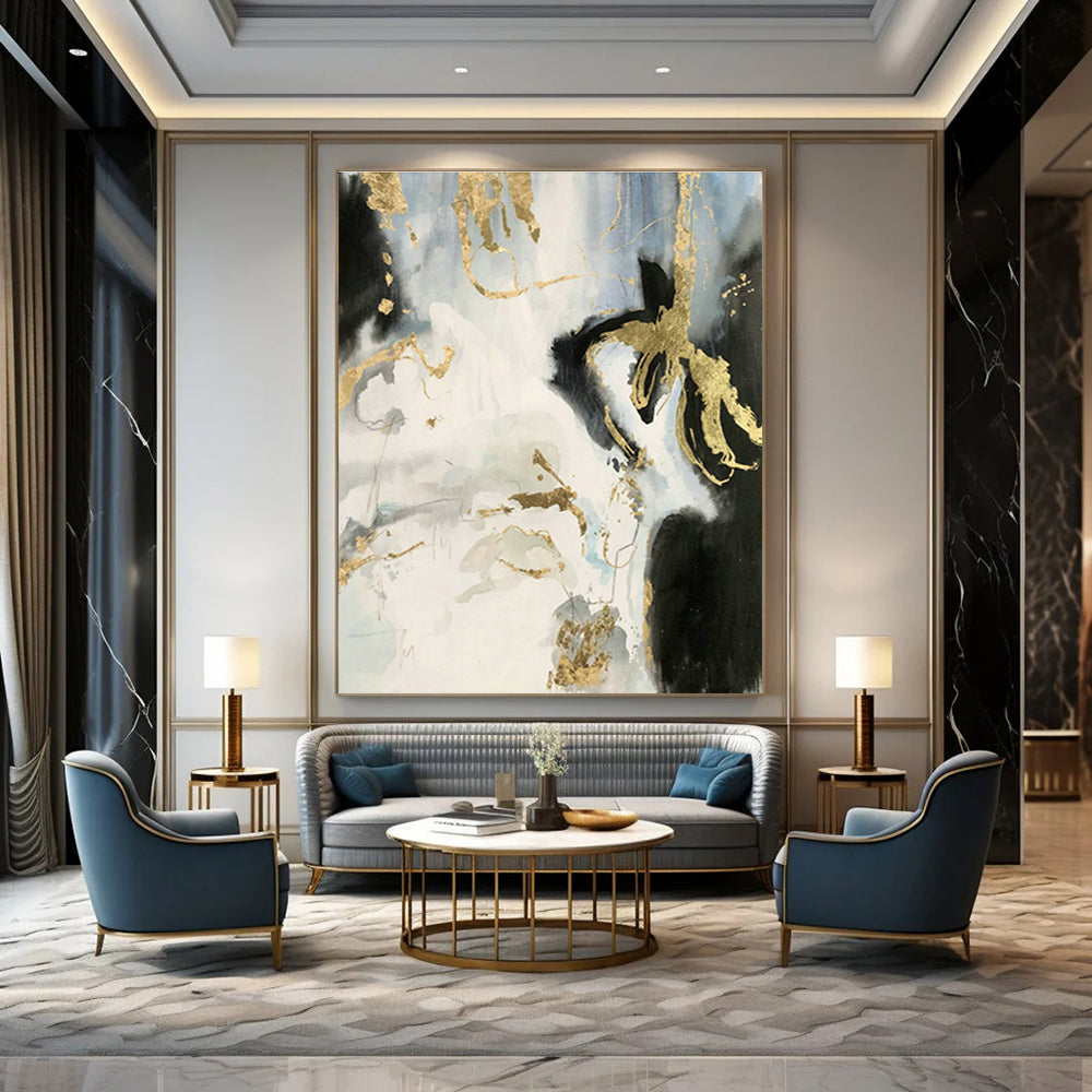 Ink - Gold Foil Abstract Art for Living Room & Foyer DLZ0553