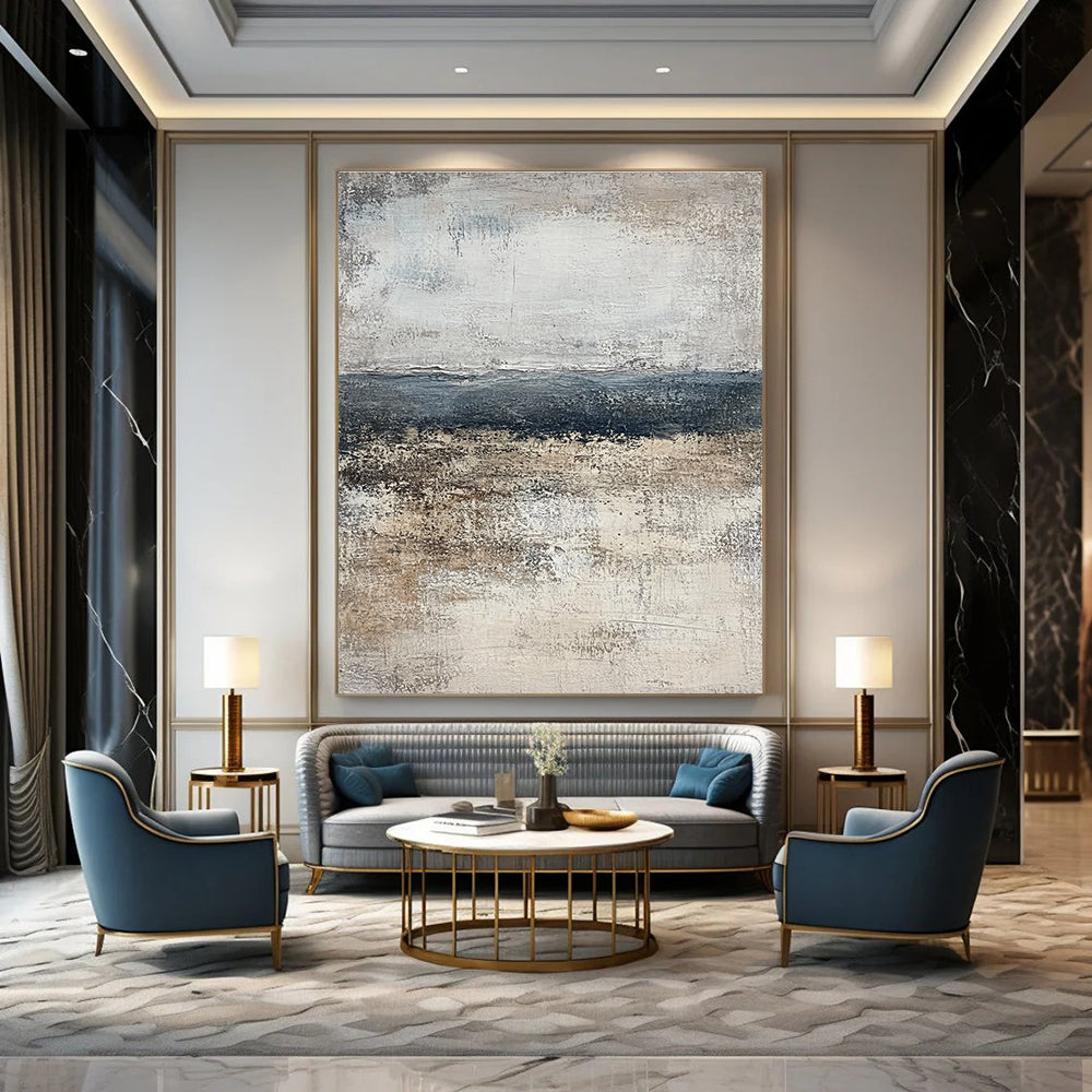 Gray and Blue Abstract Landscape for Coastal Home Living Room & Serene Spa Retreat STSC491