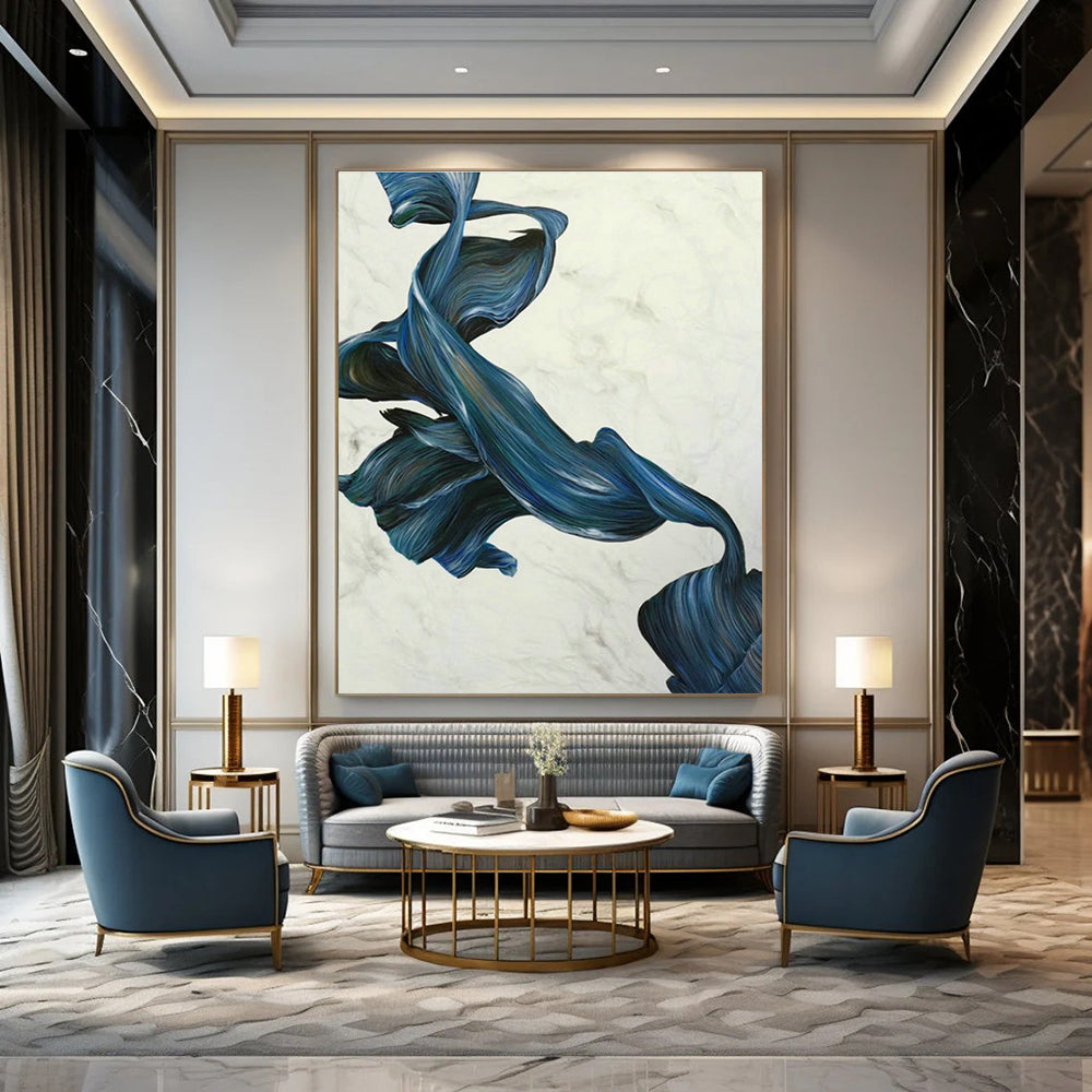 Blue - White Ribbon Abstract Art for Living Room & Bedroom DLZ0539