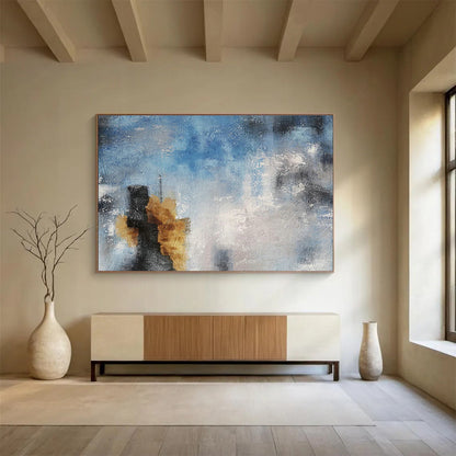 Sophisticated Blue - Gold Abstract Accent for Cultivating a Luxurious Office Atmosphere DLZ3037