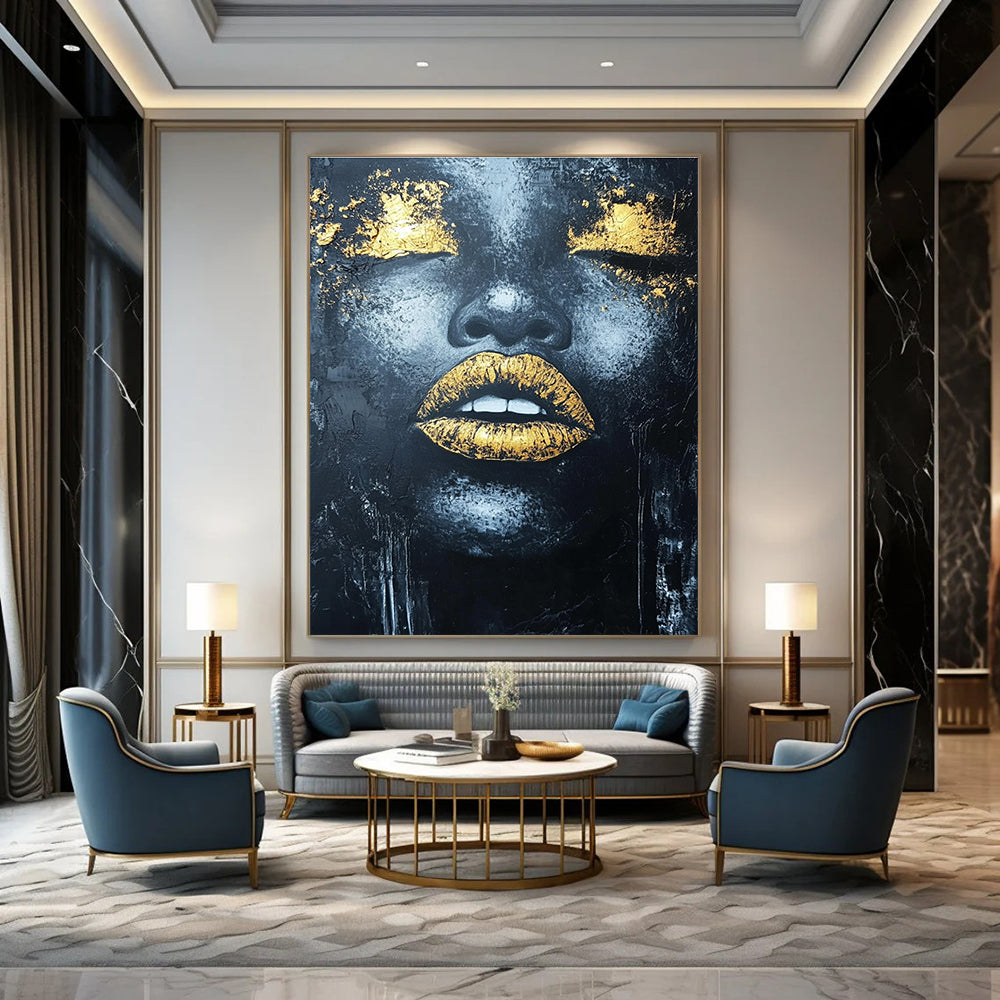 Gold - Accented Black Portrait for Luxury Bedroom & High - End Gallery STSC1276