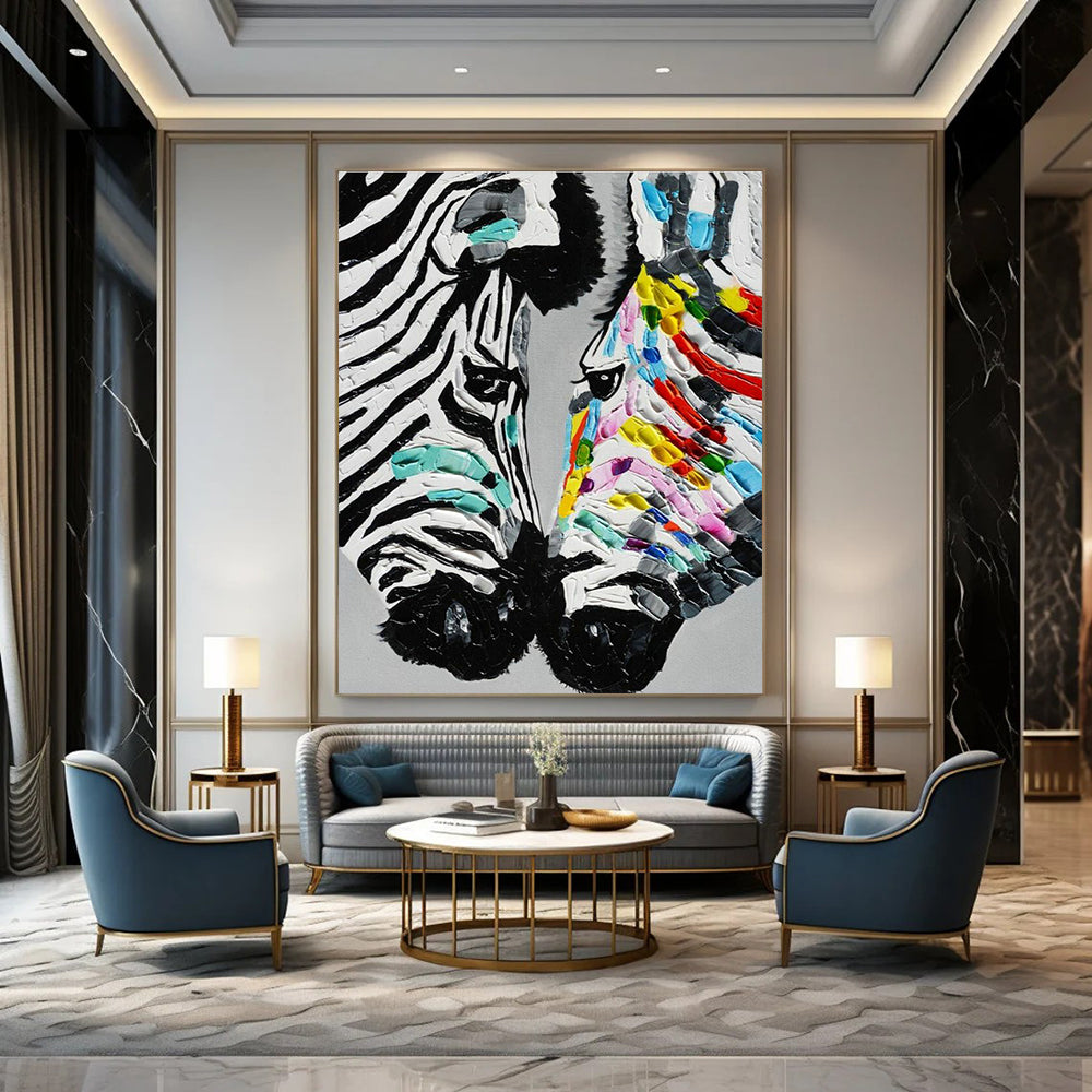 Colorful Zebra Duo Art for Playful Kids' Room & Eclectic Café DLZ2245